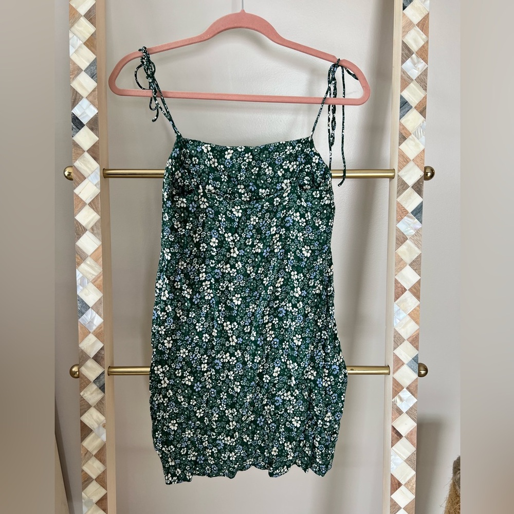 Reformation Teal Green Floral Tie-Shoulder Mini Dress - Picture 5 of 7